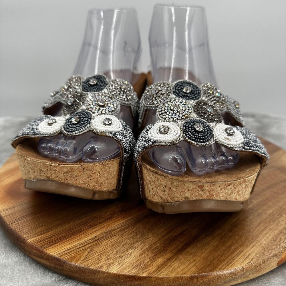 Mascha Shoes Womens Size 39 US 8.5‎ Silver Beaded Wedge Sandals Italy Platform - Picture 2 of 13